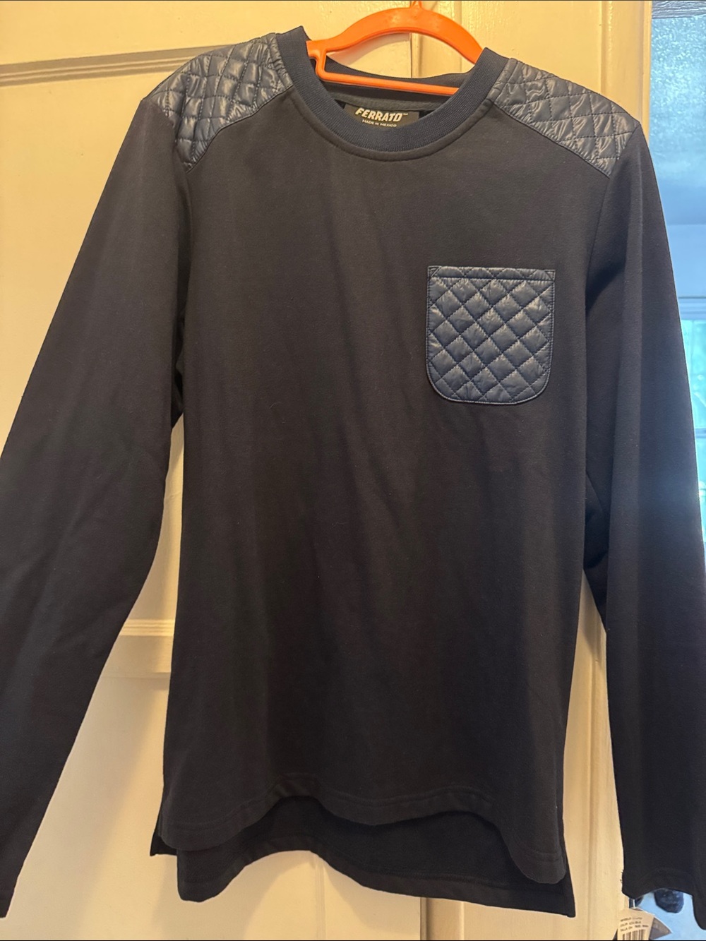 Men’s Navy Quilted-Trim Crewneck Sweater
